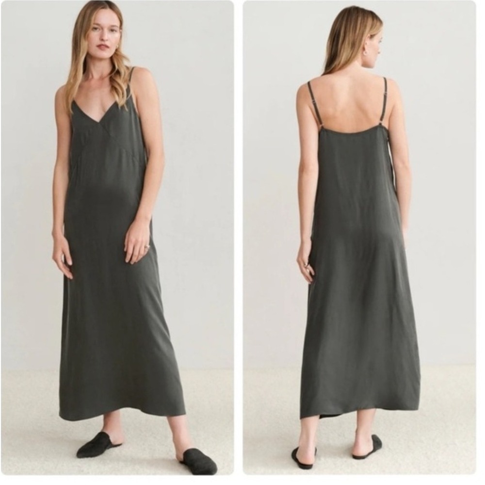 Jenni Kayne‎ Rio Maxi Slip Dress Charcoal Sz L Adjustable Straps 90s Minimalist